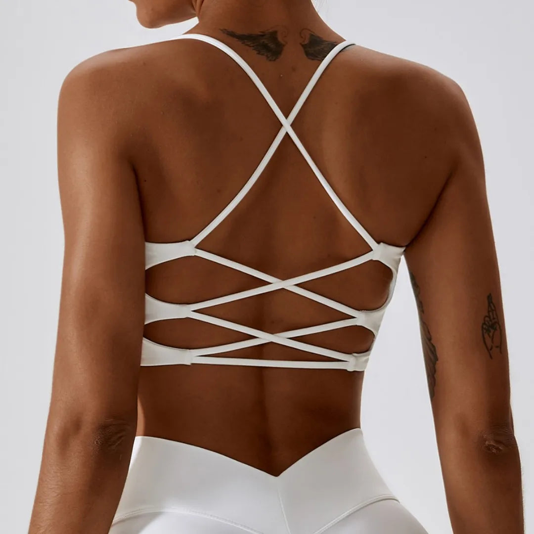 Women Fitness Fitness Sport Bra Top Gym Yoga Underwear Athletic with Chest Pad U-Neck Spaghetti Straps Cross Beauty Back Hollow