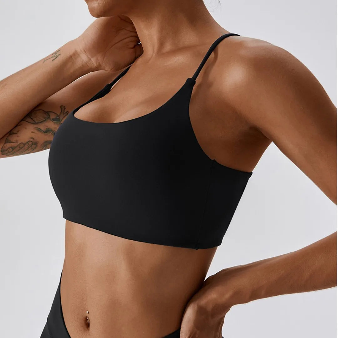 Women Fitness Fitness Sport Bra Top Gym Yoga Underwear Athletic with Chest Pad U-Neck Spaghetti Straps Cross Beauty Back Hollow