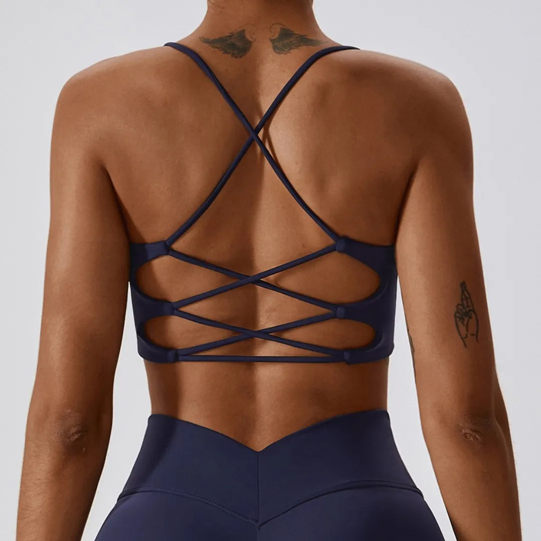 Women Fitness Fitness Sport Bra Top Gym Yoga Underwear Athletic with Chest Pad U-Neck Spaghetti Straps Cross Beauty Back Hollow