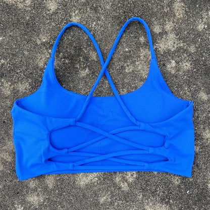 Women Fitness Fitness Sport Bra Top Gym Yoga Underwear Athletic with Chest Pad U-Neck Spaghetti Straps Cross Beauty Back Hollow