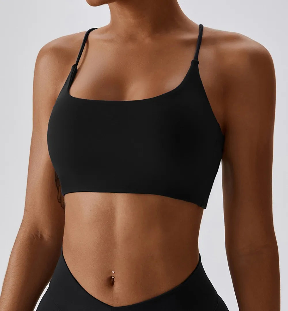 Women Fitness Fitness Sport Bra Top Gym Yoga Underwear Athletic with Chest Pad U-Neck Spaghetti Straps Cross Beauty Back Hollow