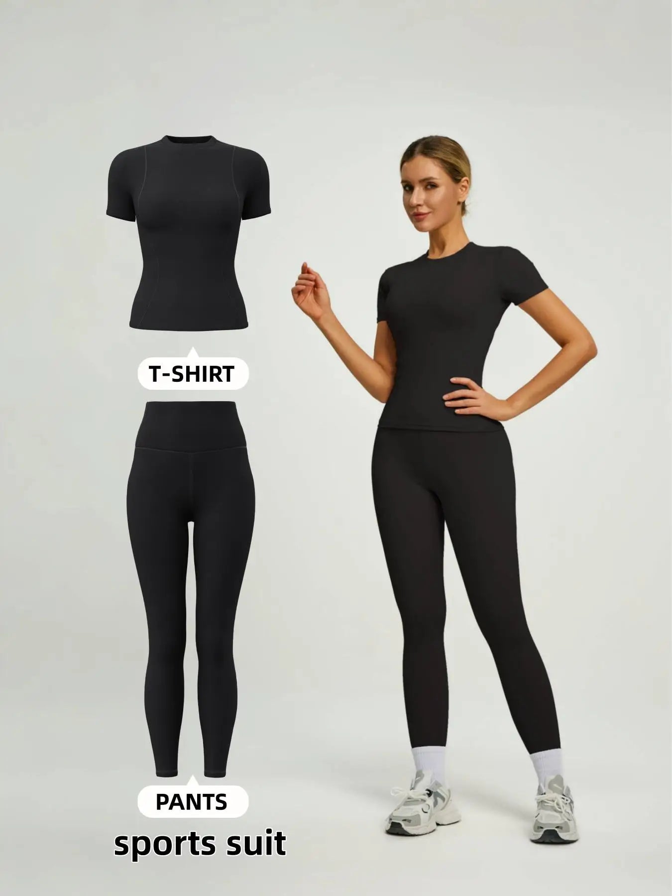 Women'S Short Sleeve Sporty Set, High Waist Yoga Pants & T-Shirt Combo, Ideal for Fitness Gym Sculpting Workout
