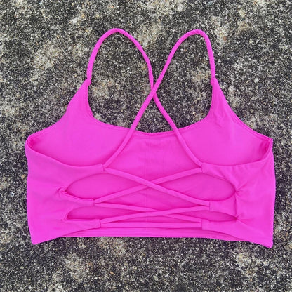 Women Fitness Fitness Sport Bra Top Gym Yoga Underwear Athletic with Chest Pad U-Neck Spaghetti Straps Cross Beauty Back Hollow