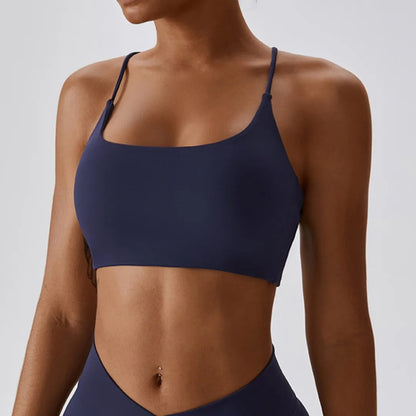 Women Fitness Fitness Sport Bra Top Gym Yoga Underwear Athletic with Chest Pad U-Neck Spaghetti Straps Cross Beauty Back Hollow