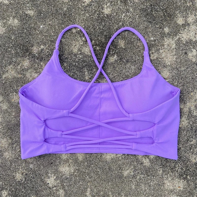 Women Fitness Fitness Sport Bra Top Gym Yoga Underwear Athletic with Chest Pad U-Neck Spaghetti Straps Cross Beauty Back Hollow