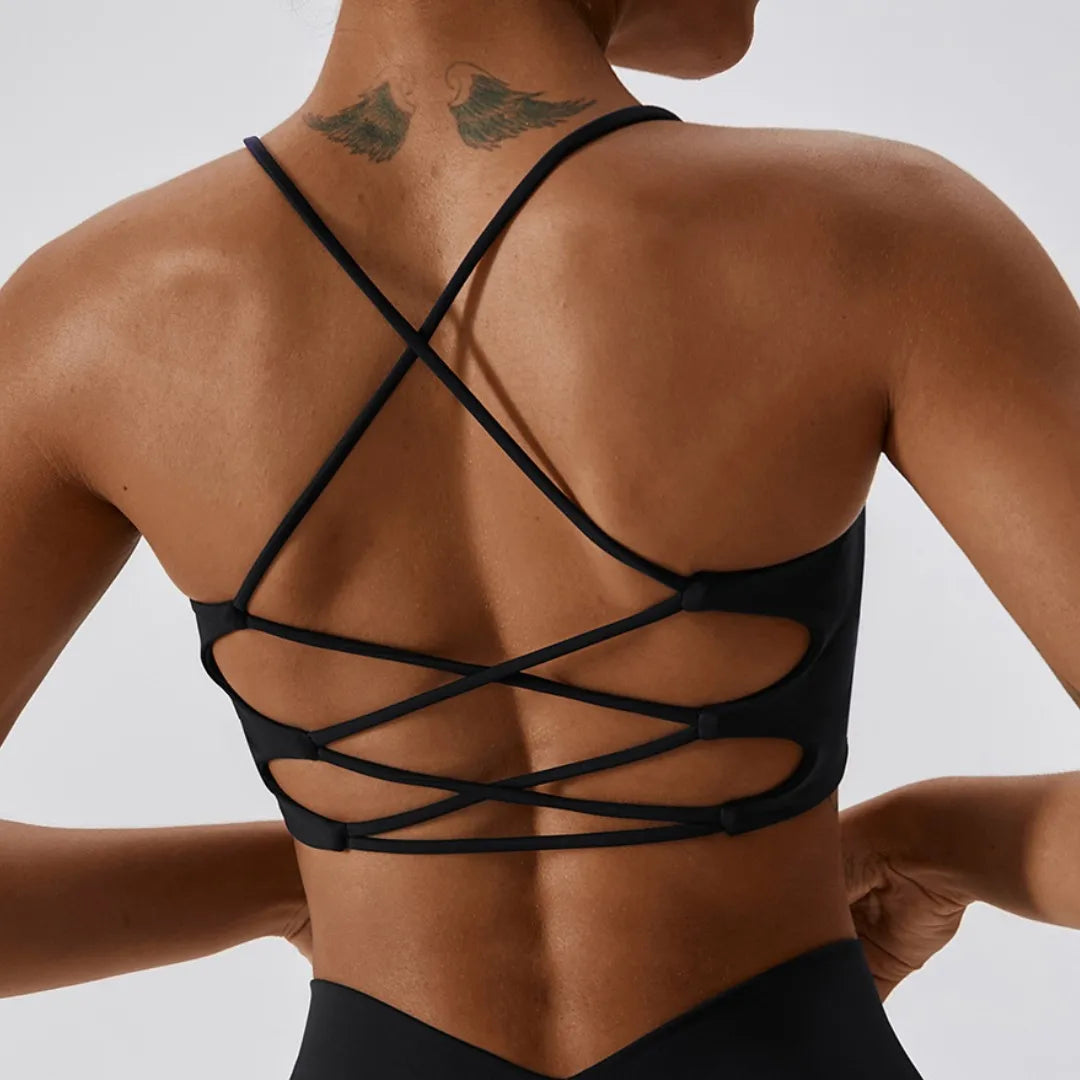 Women Fitness Fitness Sport Bra Top Gym Yoga Underwear Athletic with Chest Pad U-Neck Spaghetti Straps Cross Beauty Back Hollow